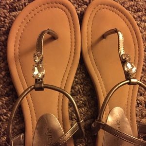 Pewter flat sandals, dark silver
